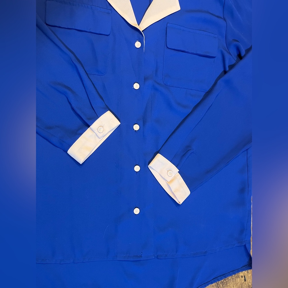 Everly Blue and Pink Women’s Button Up Blouse
